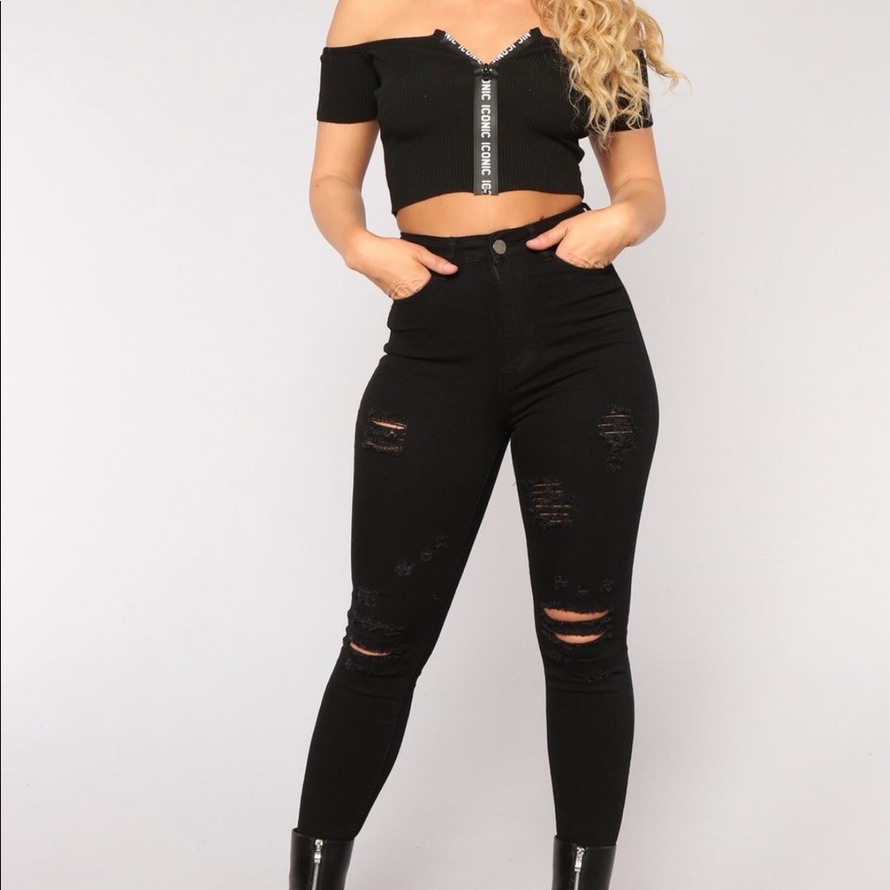 Black distressed jeans